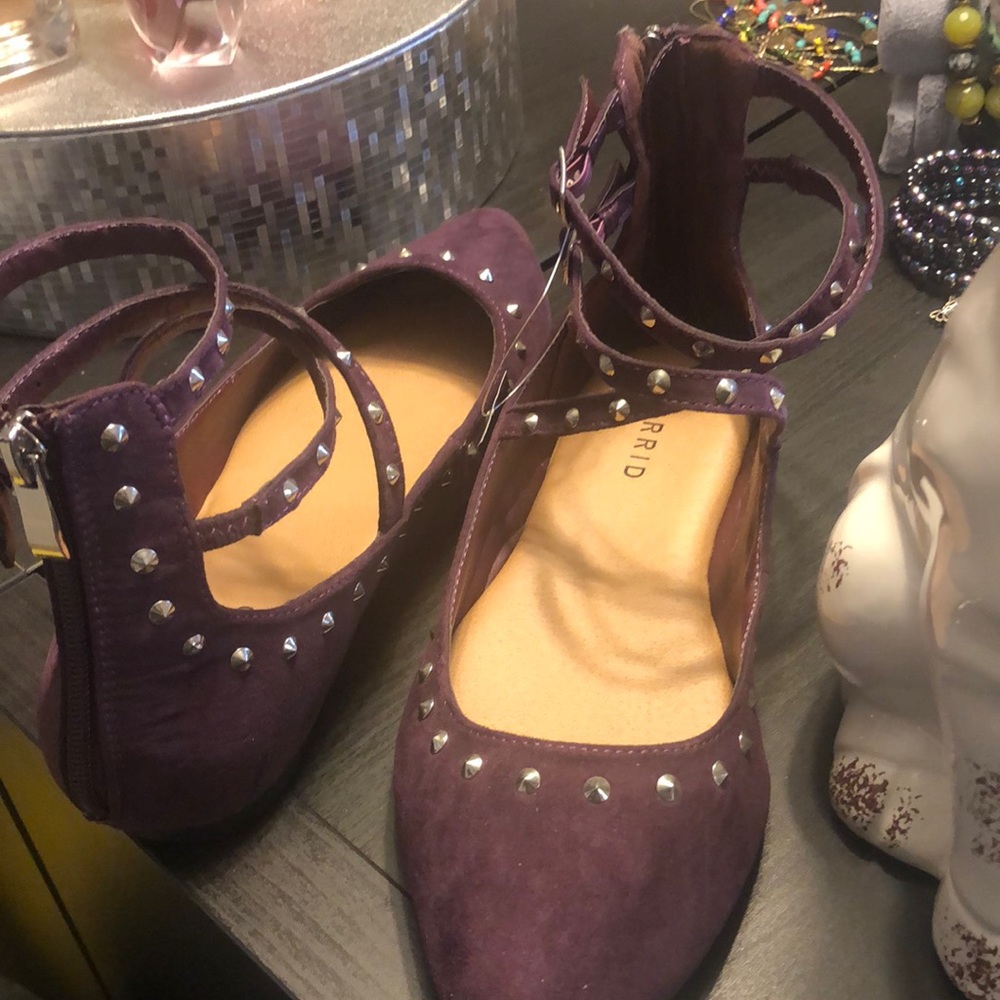 Purple faux suede, zips in back